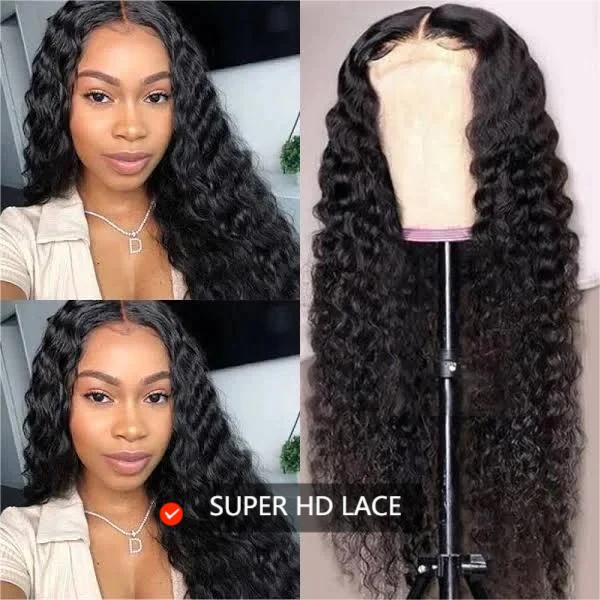 Transparent 100% Virgin Malaysian Deep Wave Lace Frontal Human Hair Wig